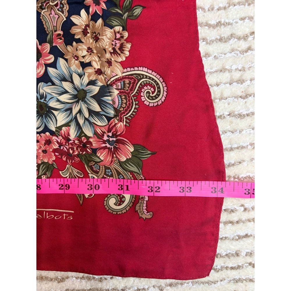 Talbots Red Blue Floral Peony 100% Silk Square Scarf Made in Japan Vintage NWT - Picture 4 of 6